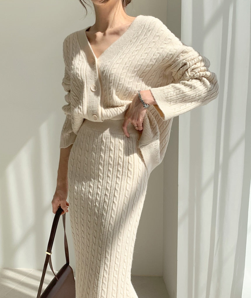 Ensemble Femme Top Tricoté et Jupe Chic 1