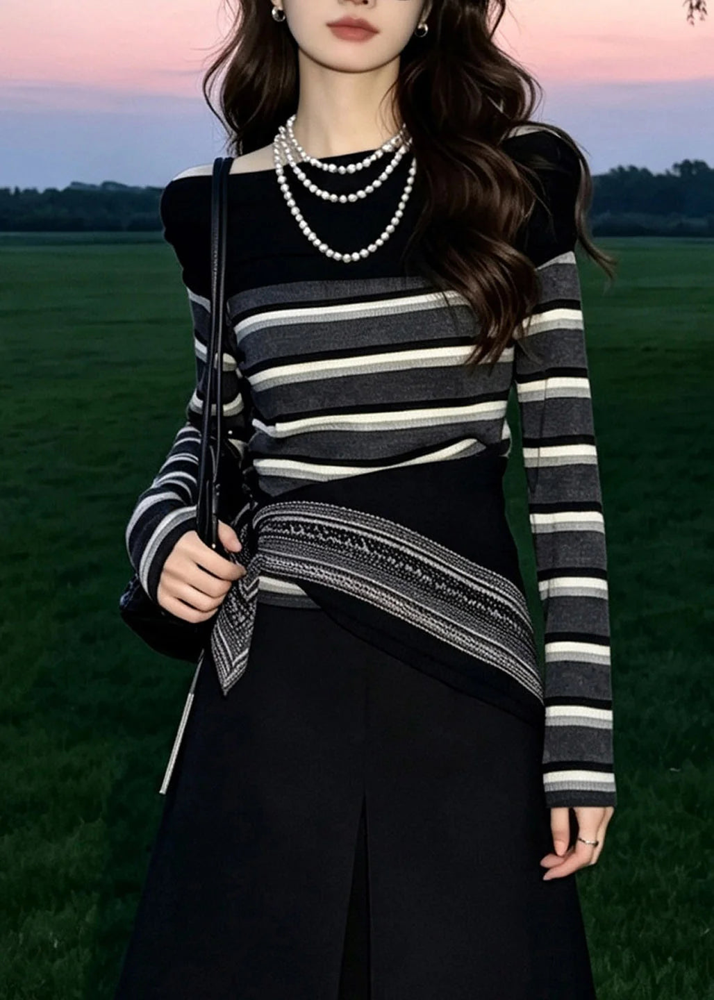 Ensemble Femme Trois Pièces Rayé Col Rond Automne 4