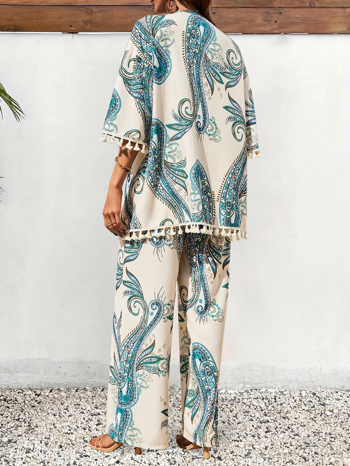 Ensemble Femmes Kimono à Franges et Pantalon Large 2