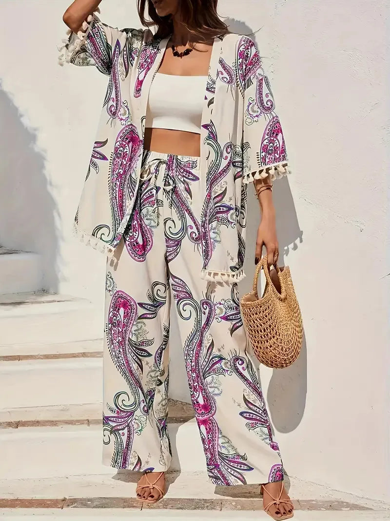 Ensemble Femmes Kimono à Franges et Pantalon Large 4