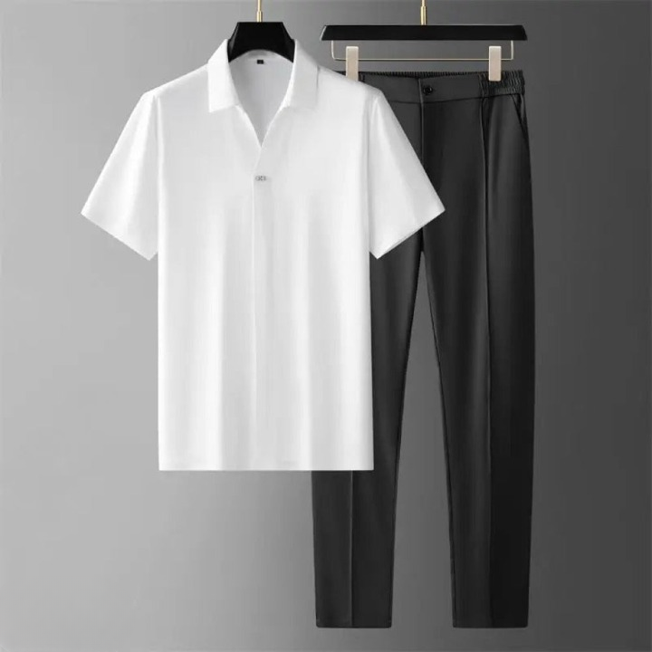 Ensemble Pour Hommes Polo Pantalon Tweed Respirant 11