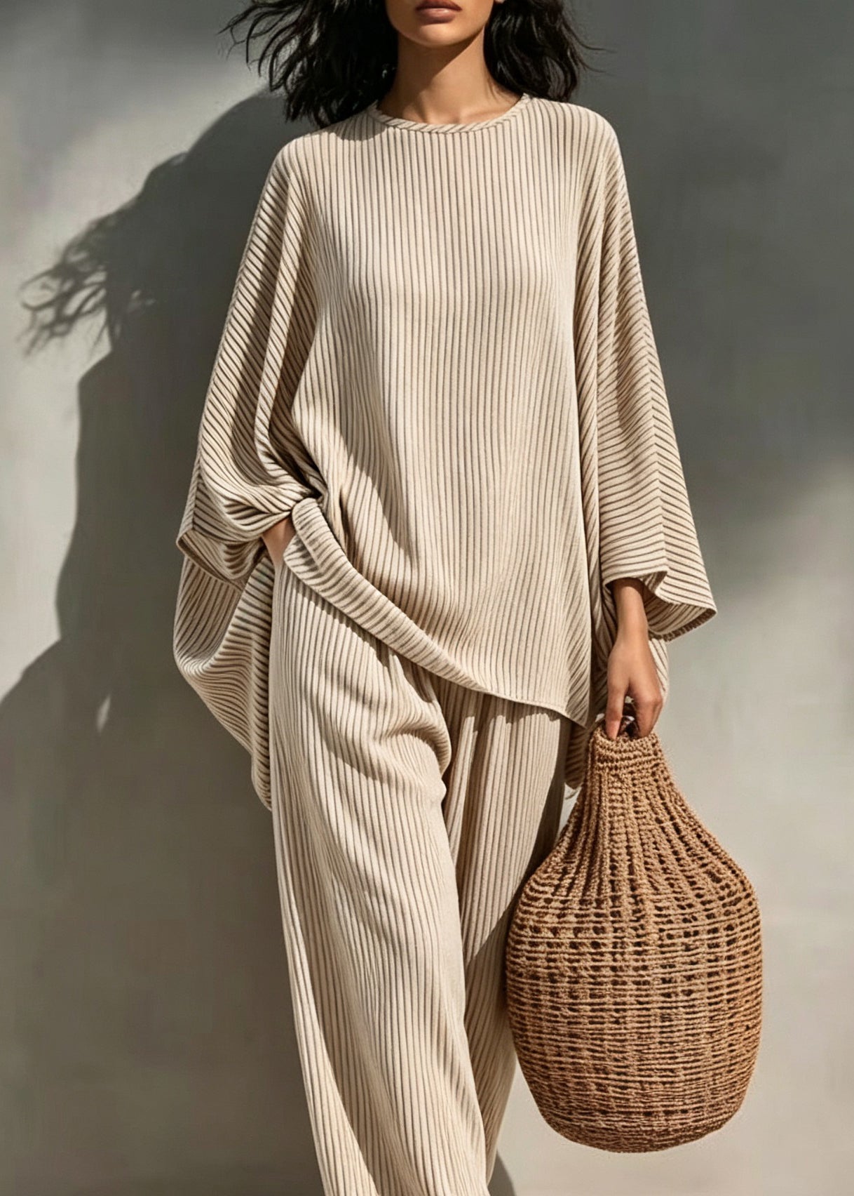 Ensemble Pyjama Femme Deux Pièces Rayé Col Rond Ample 1
