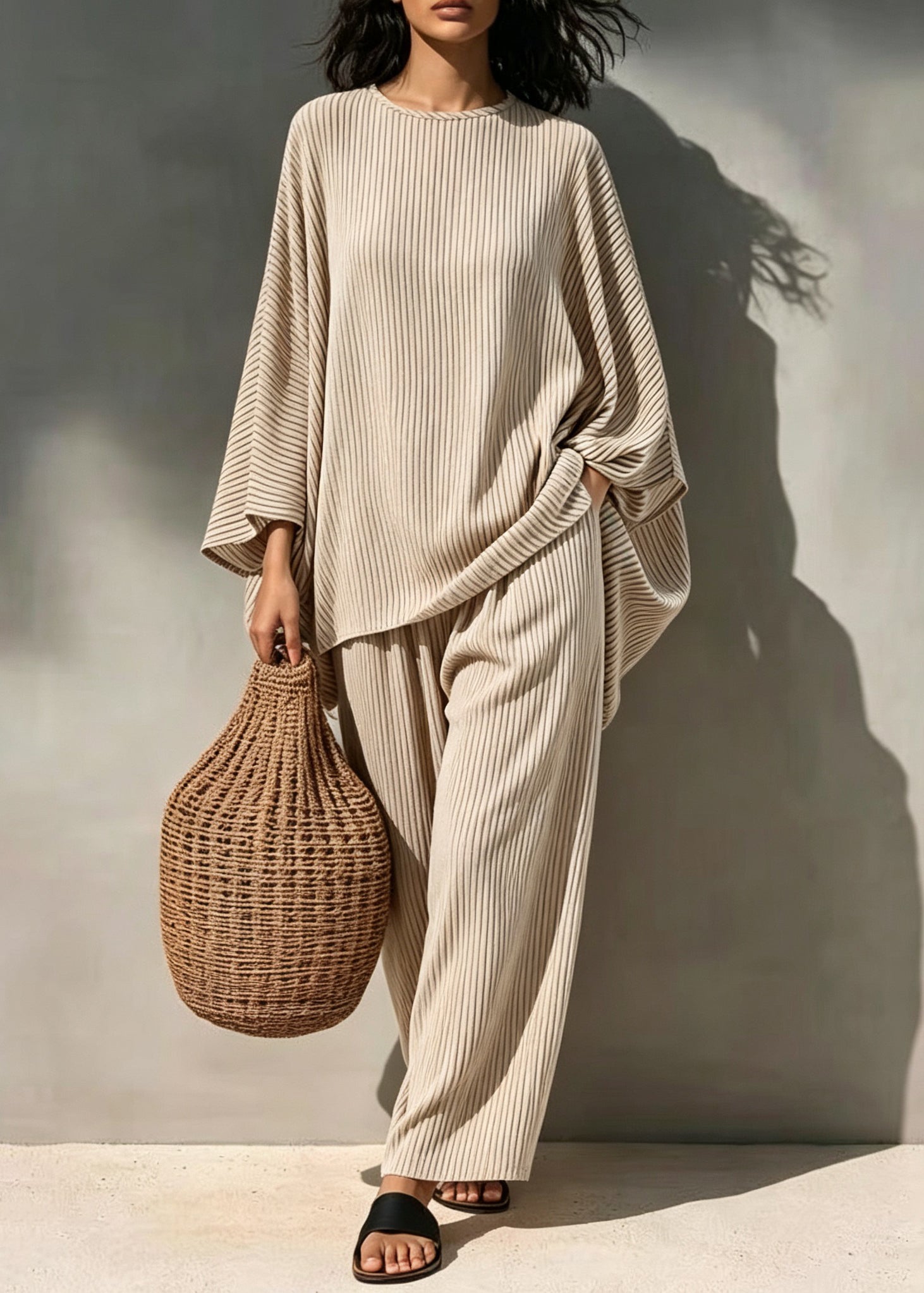 Ensemble Pyjama Femme Deux Pièces Rayé Col Rond Ample 2