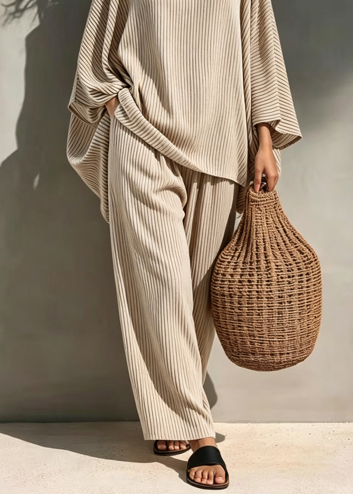 Ensemble Pyjama Femme Deux Pièces Rayé Col Rond Ample 3