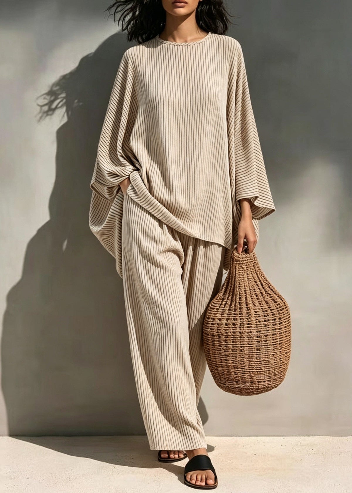 Ensemble Pyjama Femme Deux Pièces Rayé Col Rond Ample 4