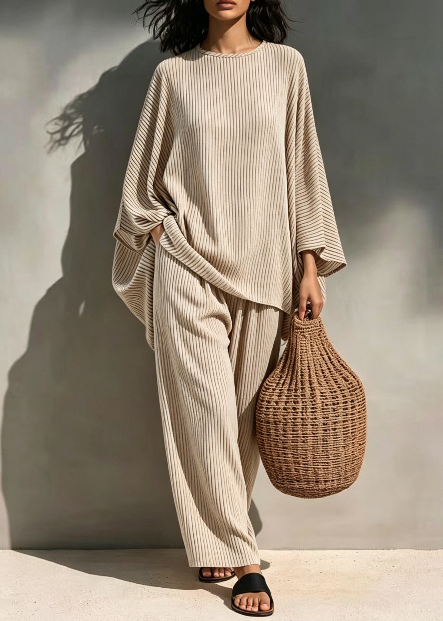 Ensemble Pyjama Femme Deux Pièces Rayé Col Rond Ample 4