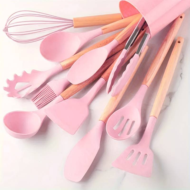 Ensemble d'Ustensiles de Cuisine en Silicone et Bois - 12 Pièces 9