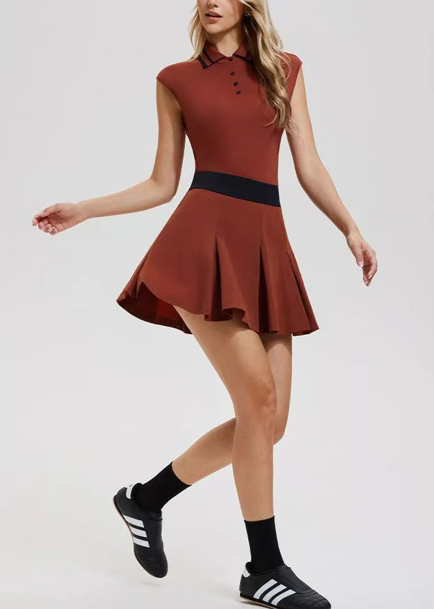 Ensemble de Sport Femme Tennis Col Polo Sans Manches avec Short Intégré 3