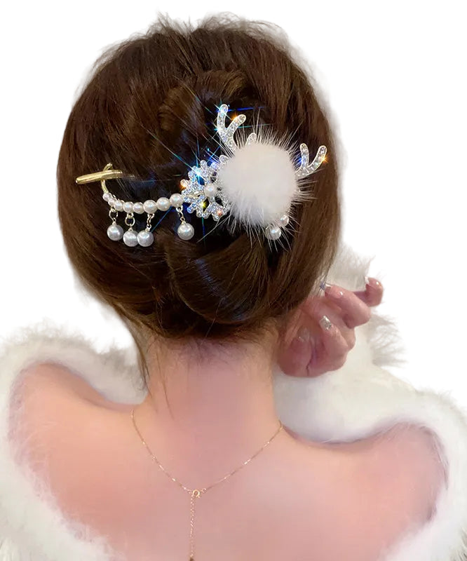 Épingle à Cheveux Femme Naturel Avec Pompon Et Perle Pour Chignon 0