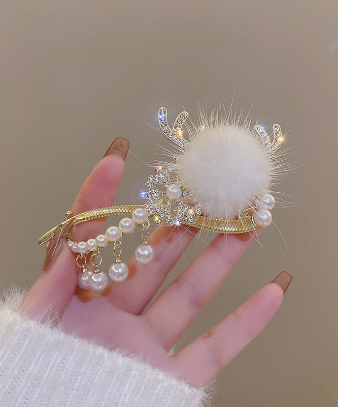 Épingle à Cheveux Femme Naturel Avec Pompon Et Perle Pour Chignon 1