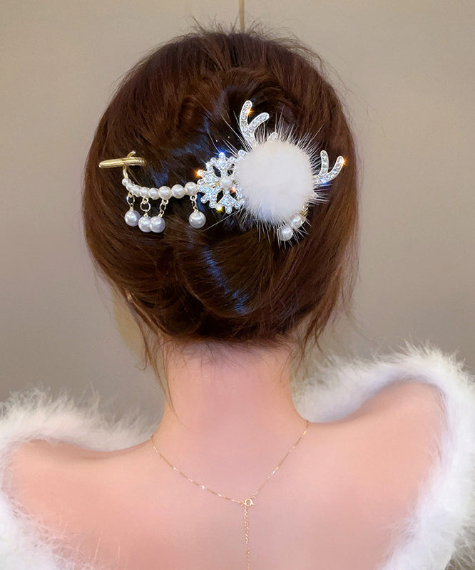 Épingle à Cheveux Femme Naturel Avec Pompon Et Perle Pour Chignon 2