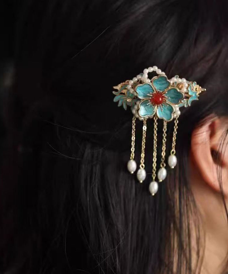 Épingle à Cheveux Fleurie avec Papillon Doré pour Coiffure Féminine 1