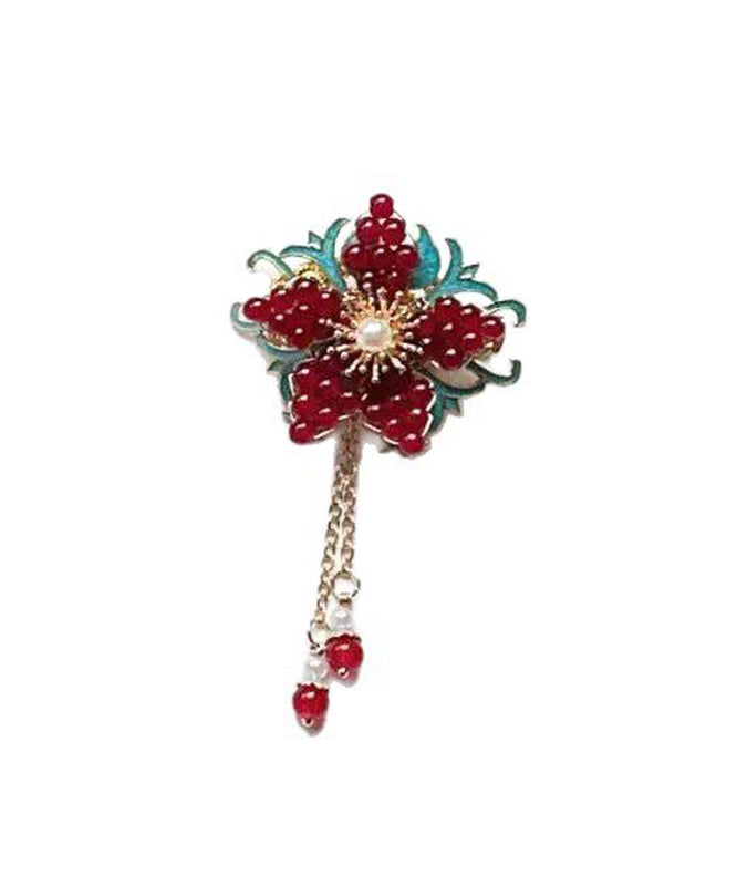 Épingle à cheveux femme style chinois à pampilles florales 4