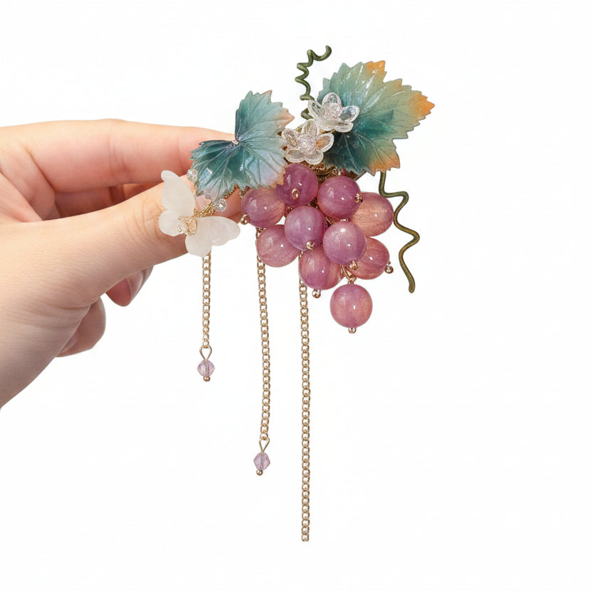 Épingle à cheveux femme style pompon en résine métallique 3