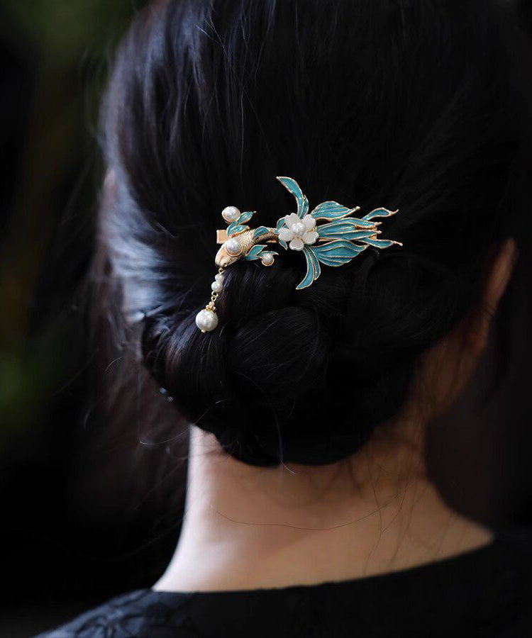 Épingle à cheveux femme style vintage avec pampilles en perles de poisson Koi 0