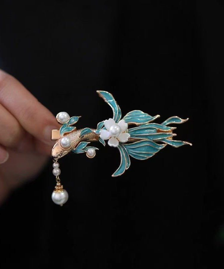 Épingle à cheveux femme style vintage avec pampilles en perles de poisson Koi 1