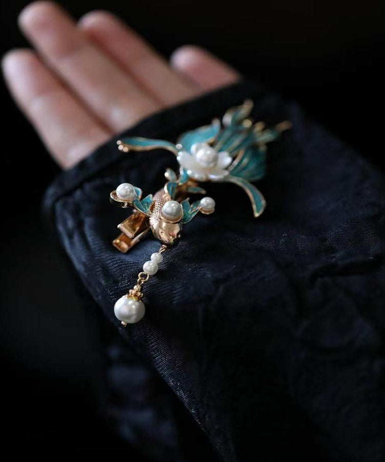 Épingle à cheveux femme style vintage avec pampilles en perles de poisson Koi 3