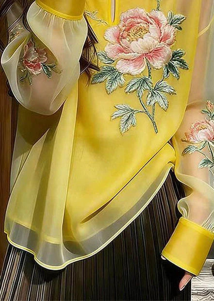 Femme Chemisier à Col Montant Boutonné Style Chinois 3