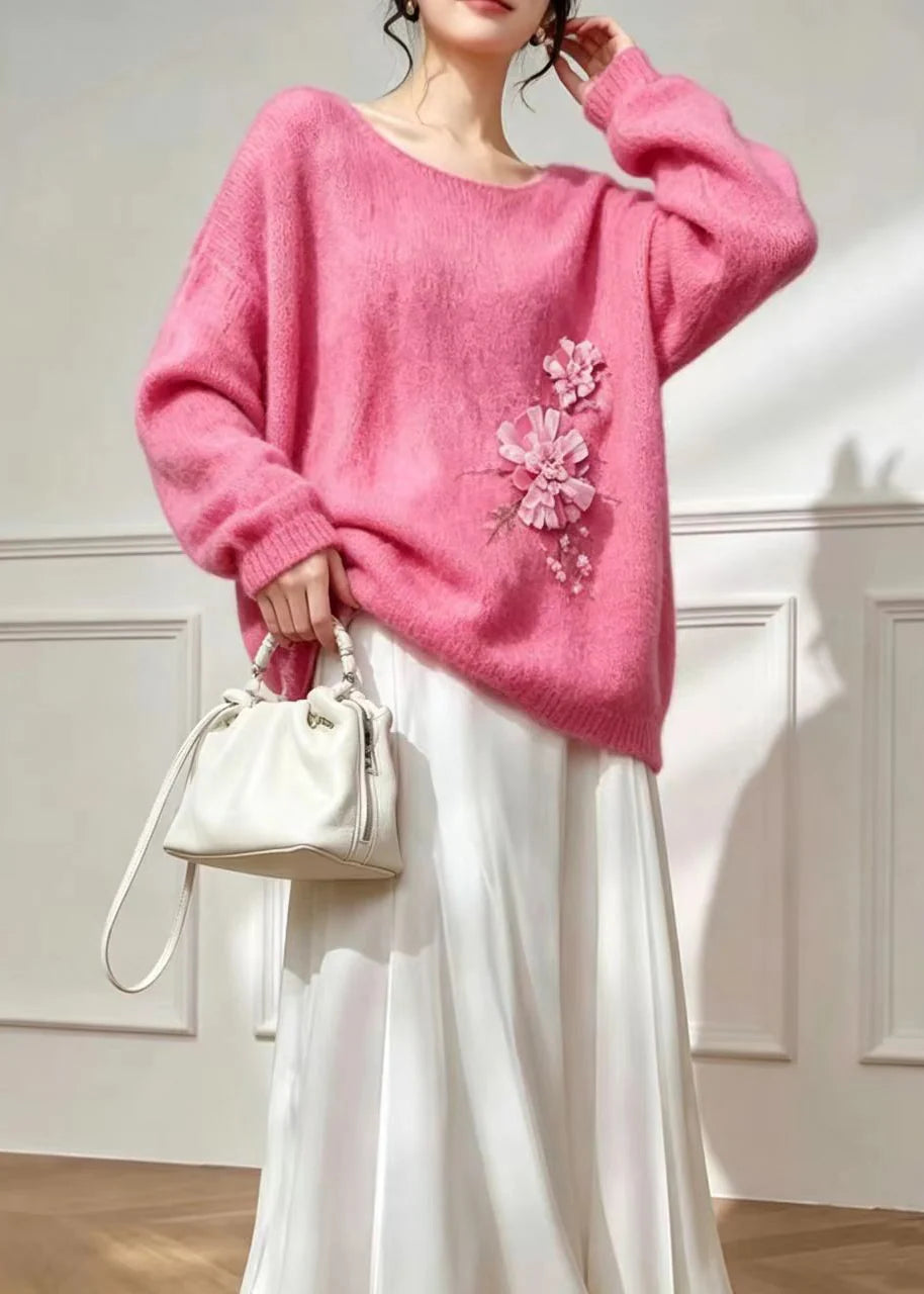 Femme Haut Oversize à Col Rond avec Détails Floraux 4