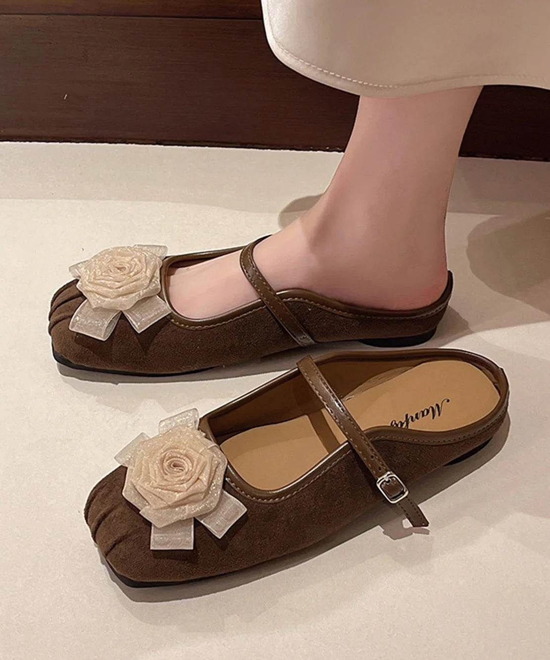 Femmes Ballerines Plates à Boucle Fleurie Style Chic 4