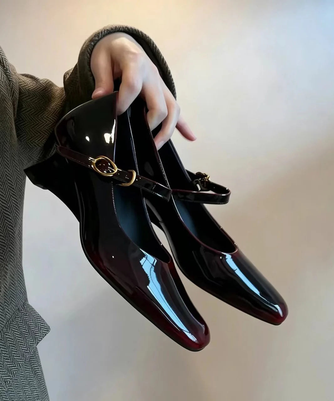 Femmes Mary Janes Compensées Style Vintage Bout Carré 4