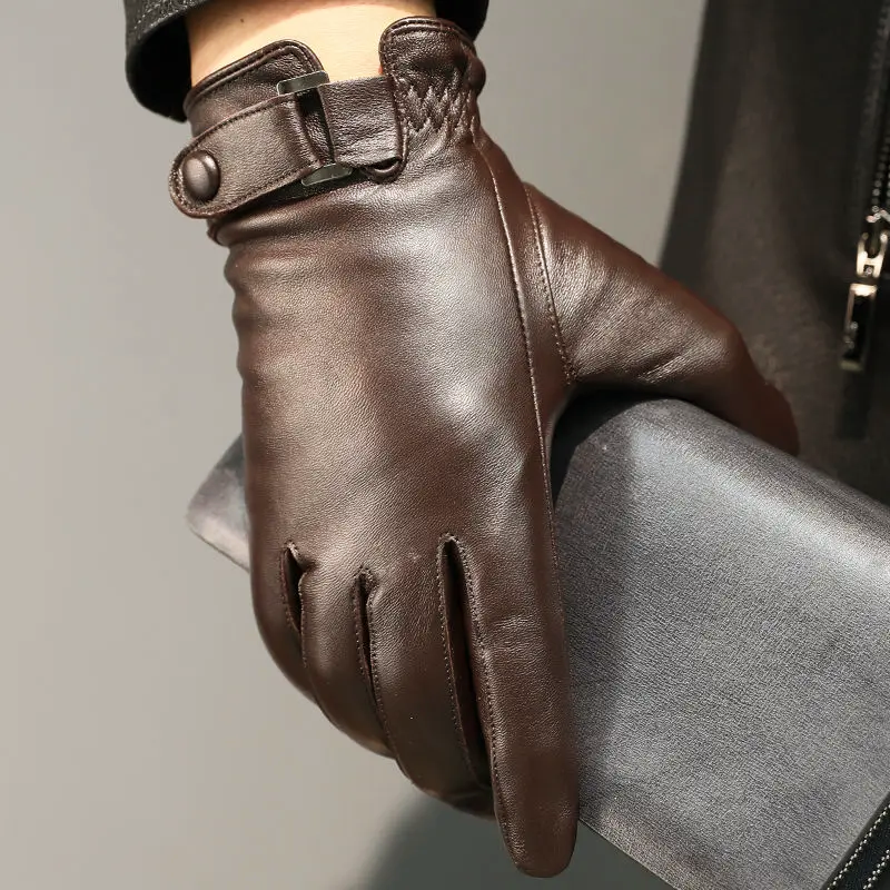 Gants pour hommes en cuir avec doublure en polaire 1