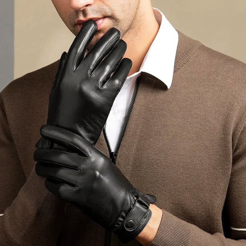 Gants pour hommes en cuir avec doublure en polaire 2