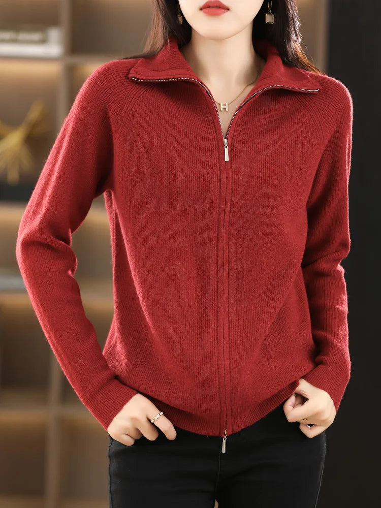 Gilet Femme À Double Zip En Mélange De Laine Et Coton
