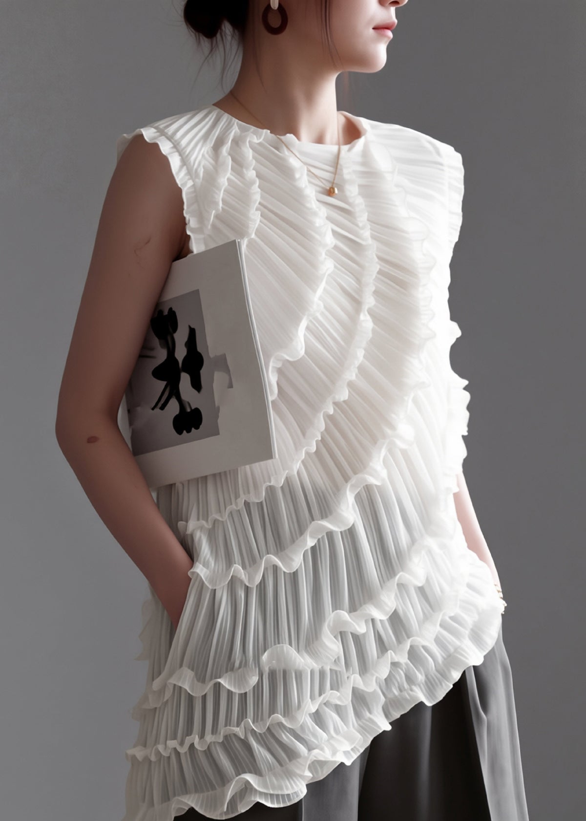Gilet Femme Asymétrique à Volants 1