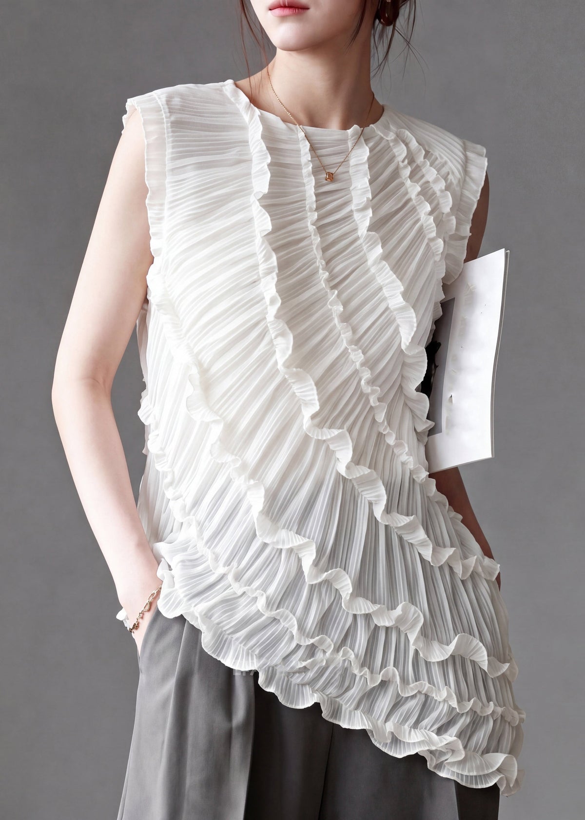 Gilet Femme Asymétrique à Volants 2