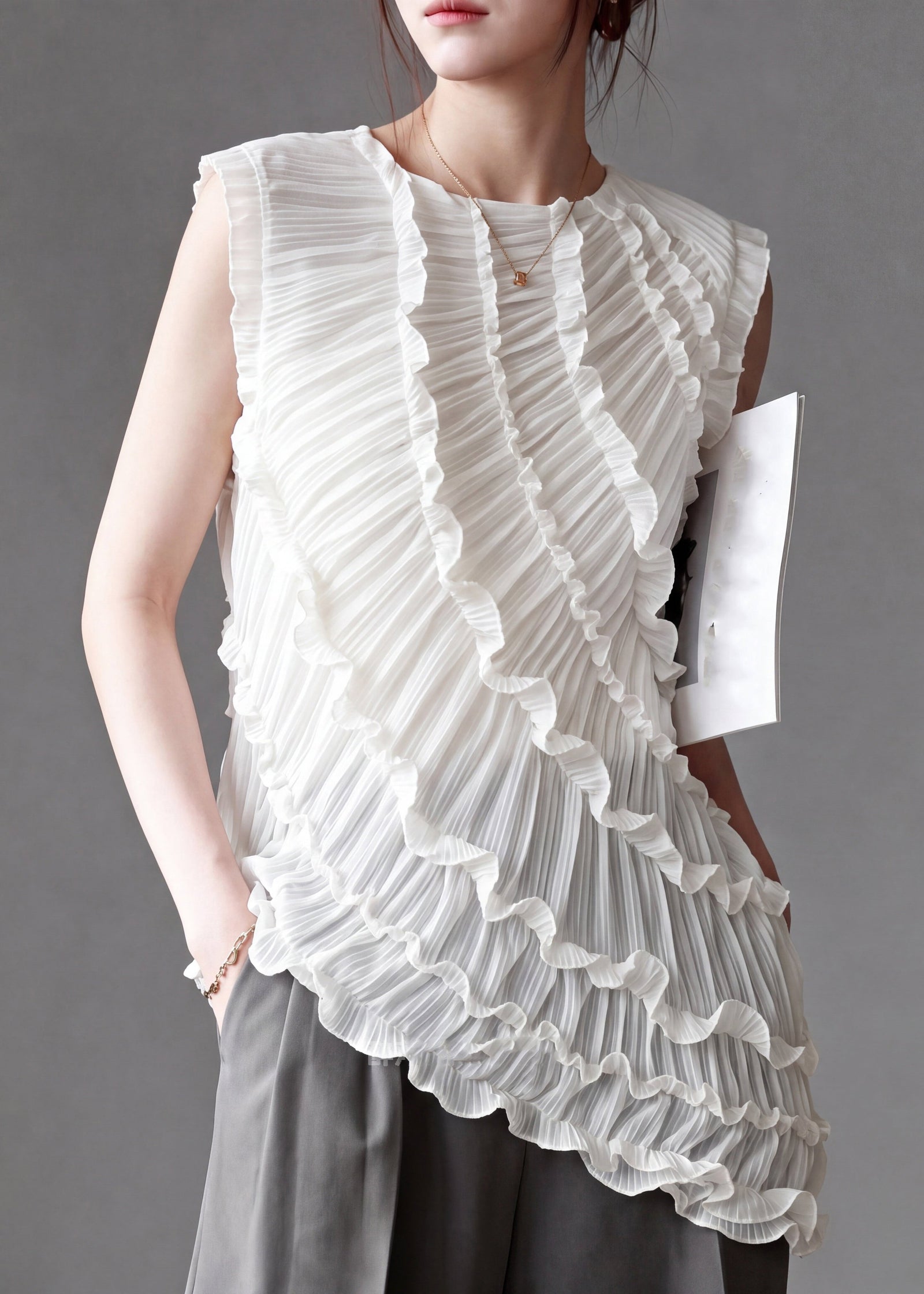 Gilet Femme Asymétrique à Volants 2