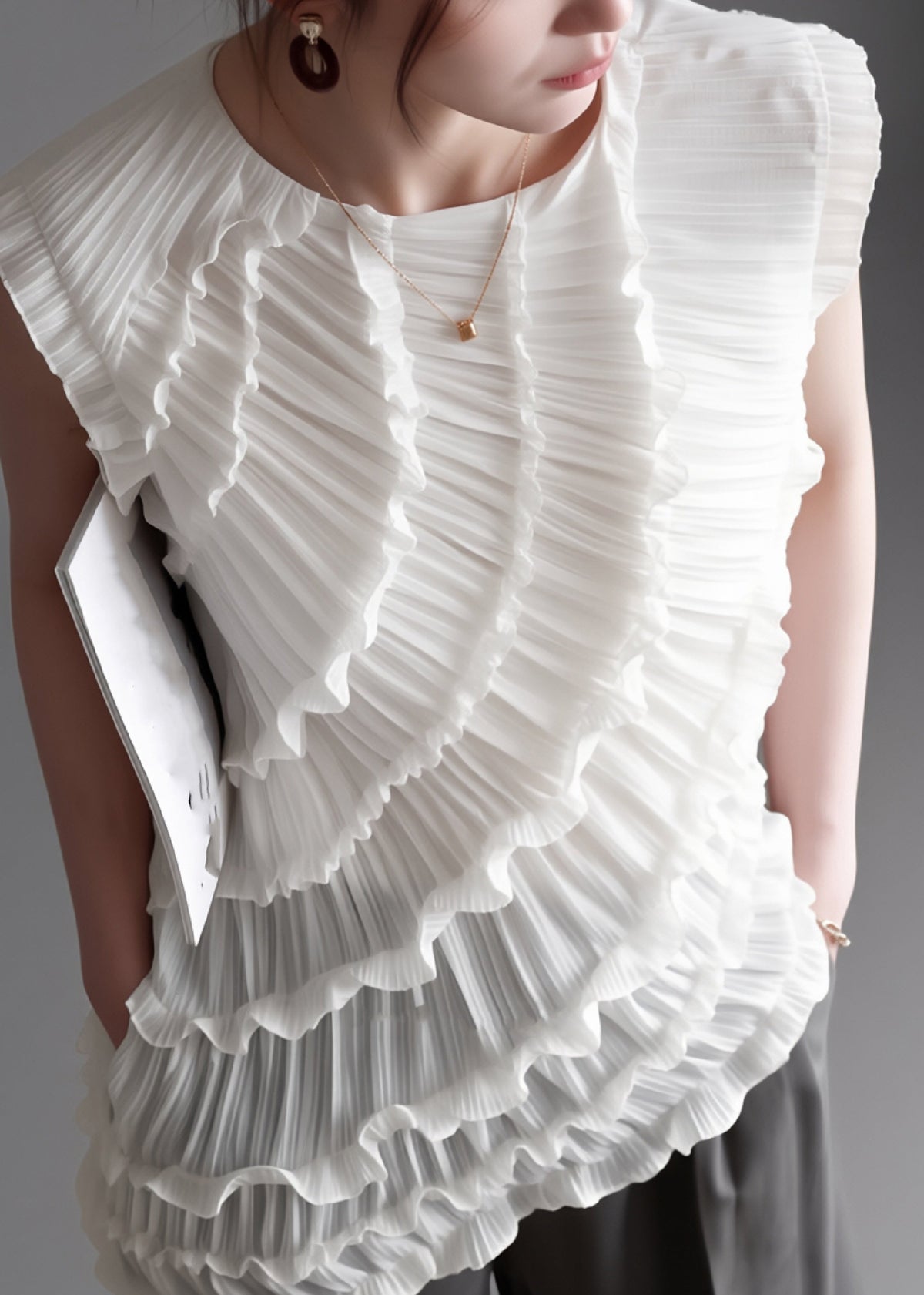 Gilet Femme Asymétrique à Volants 3