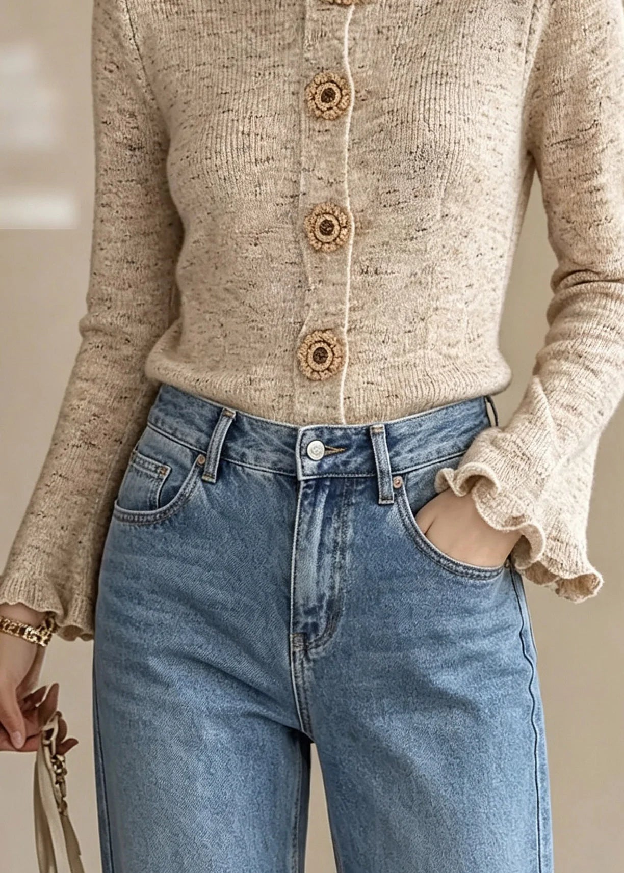Gilet Femme Col Rond Boutonné Style Décontracté Automnal 4