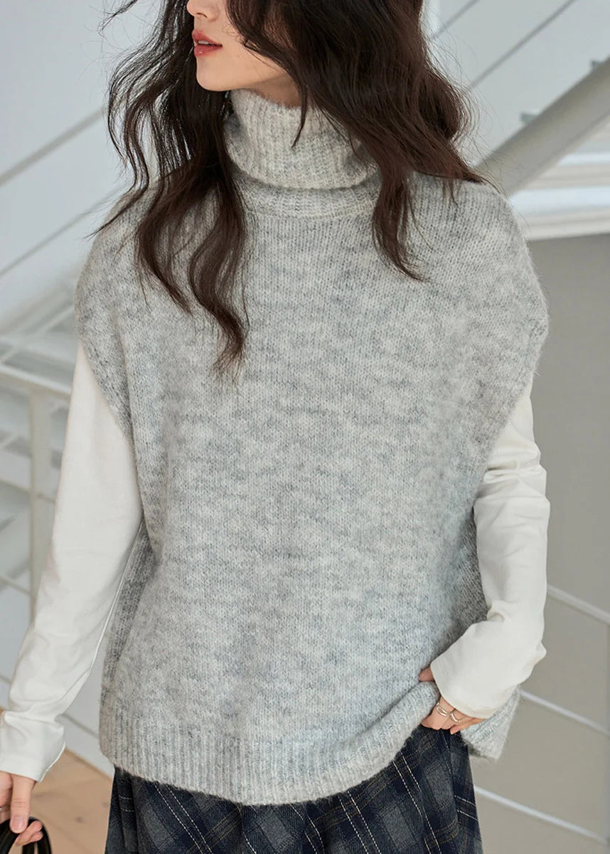 Gilet Femme Col Roulé Manches Courtes Style Décontracté 2