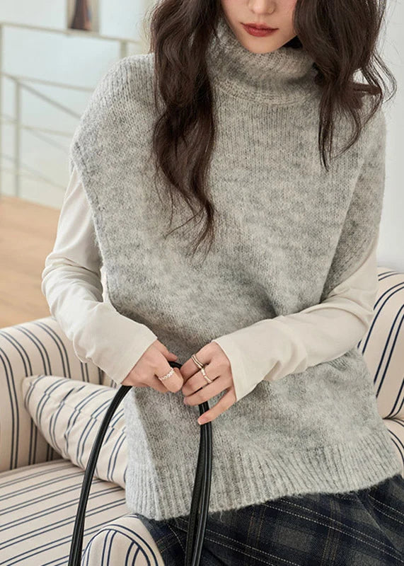 Gilet Femme Col Roulé Manches Courtes Style Décontracté 3