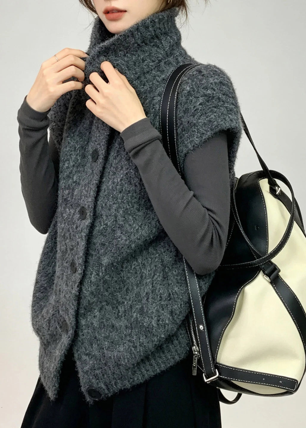Gilet Femme Col Roulé Manches Courtes Style Maille 2