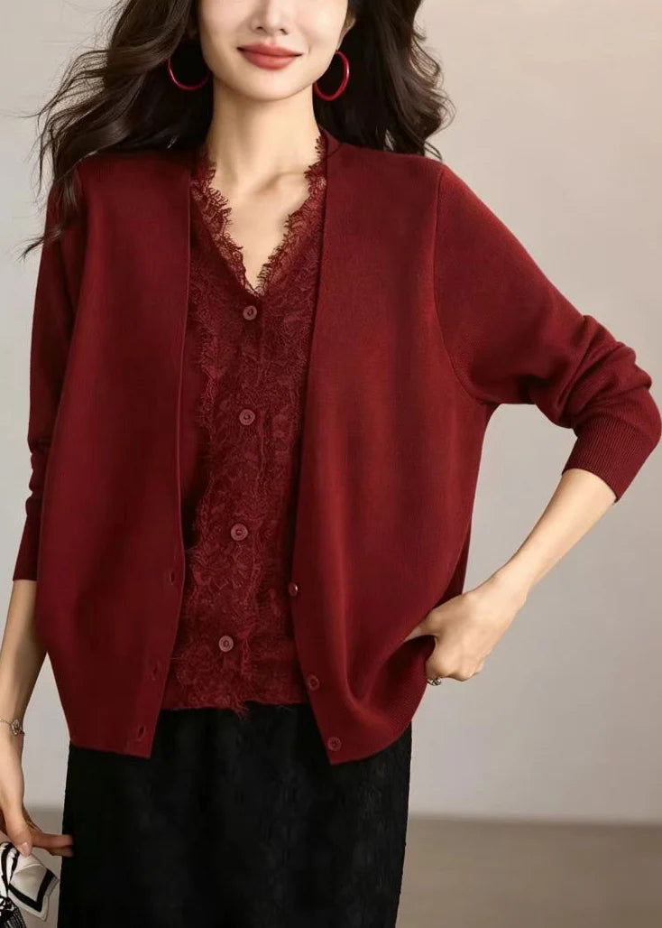Gilet Femme Col V avec Empiècements en Dentelle Automnal 1