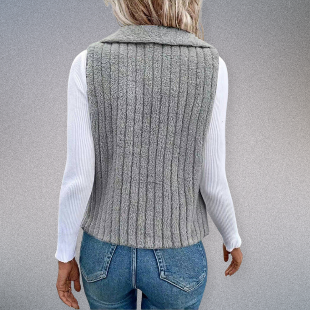 Gilet Femme Long Col Notch Tissu Doux Casual 2