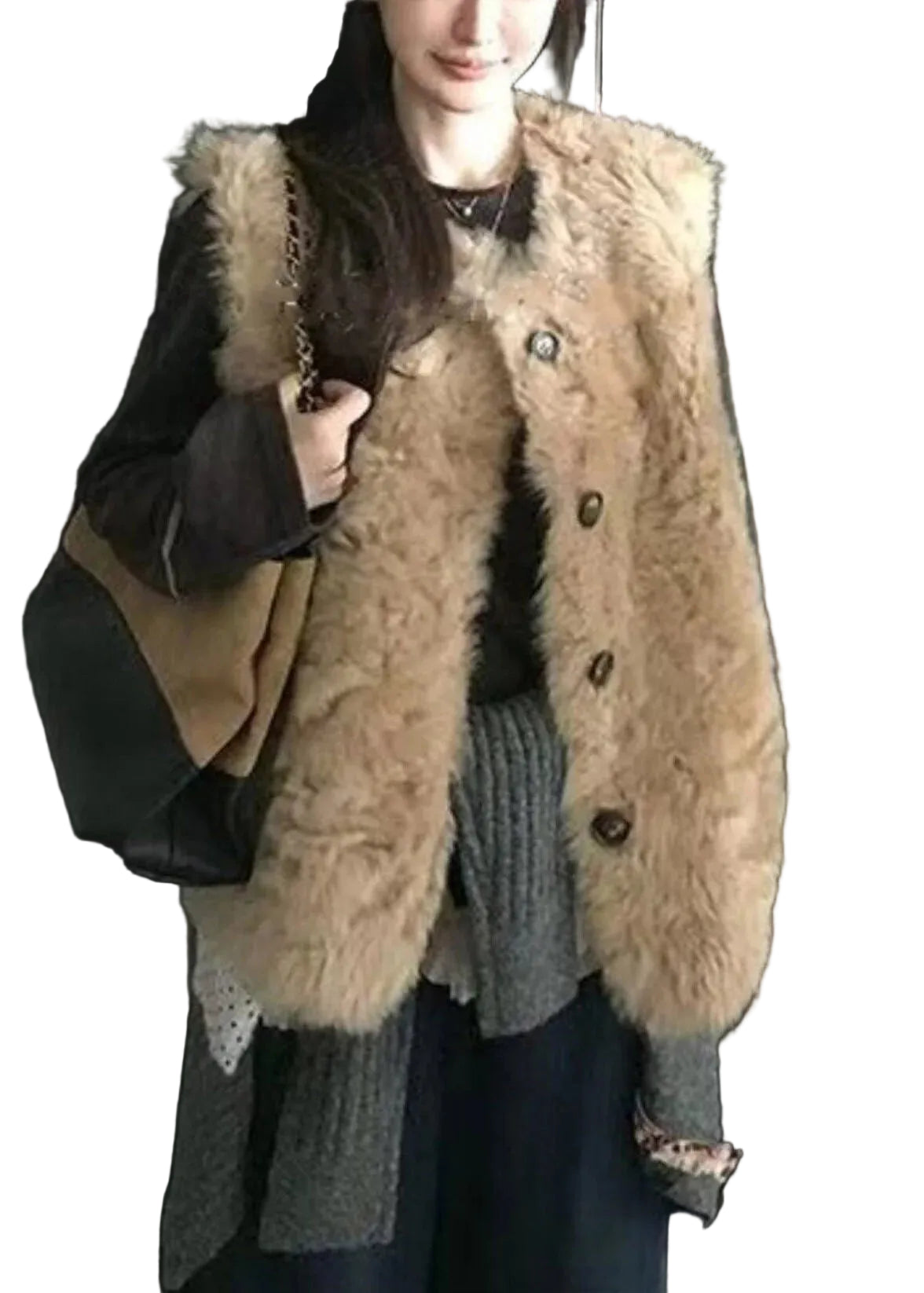 Gilet Femme Patchwork Automnal Col Rond 2