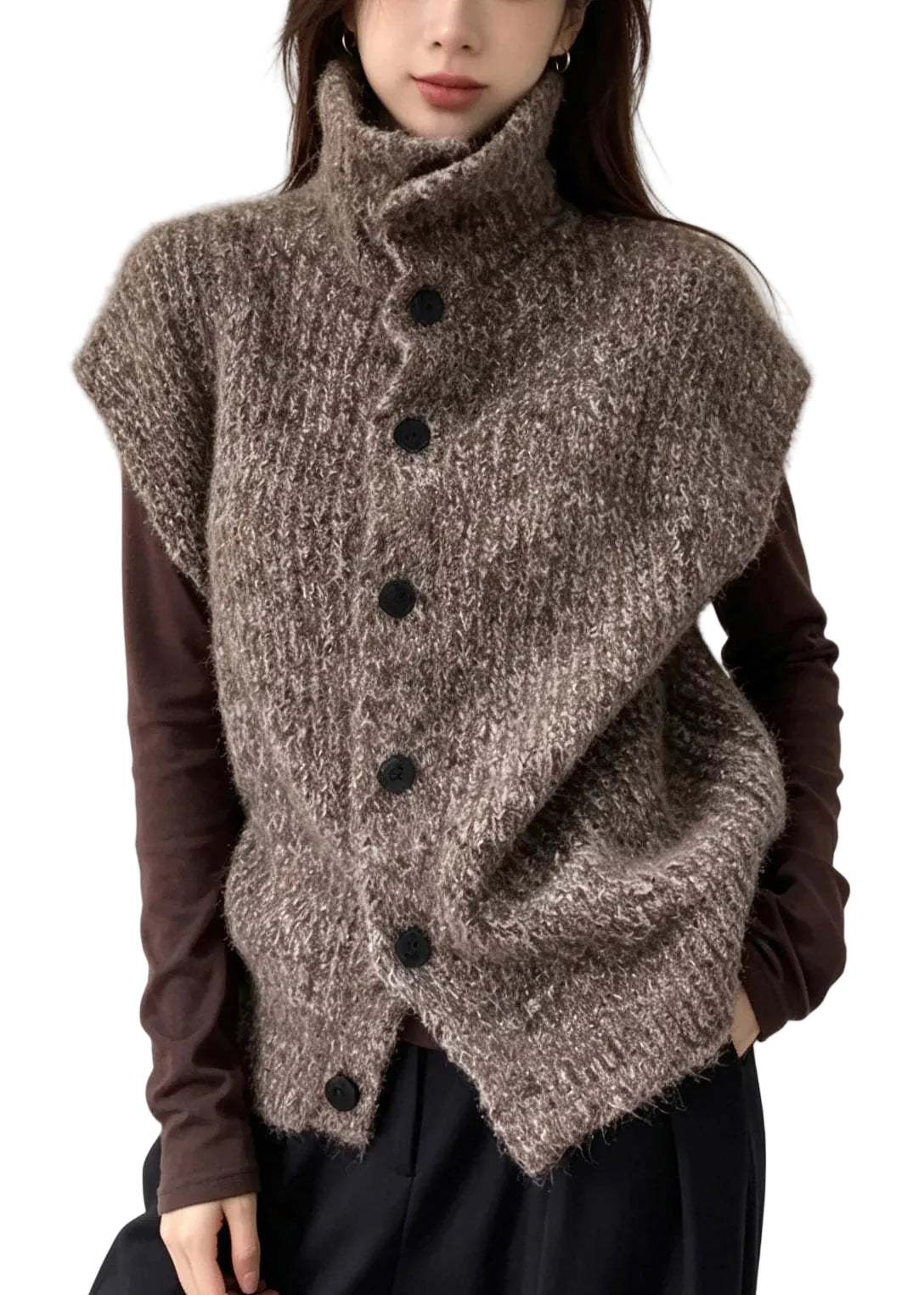 Gilet Femme Patchwork Boutonné Automnal Style Décontracté 0