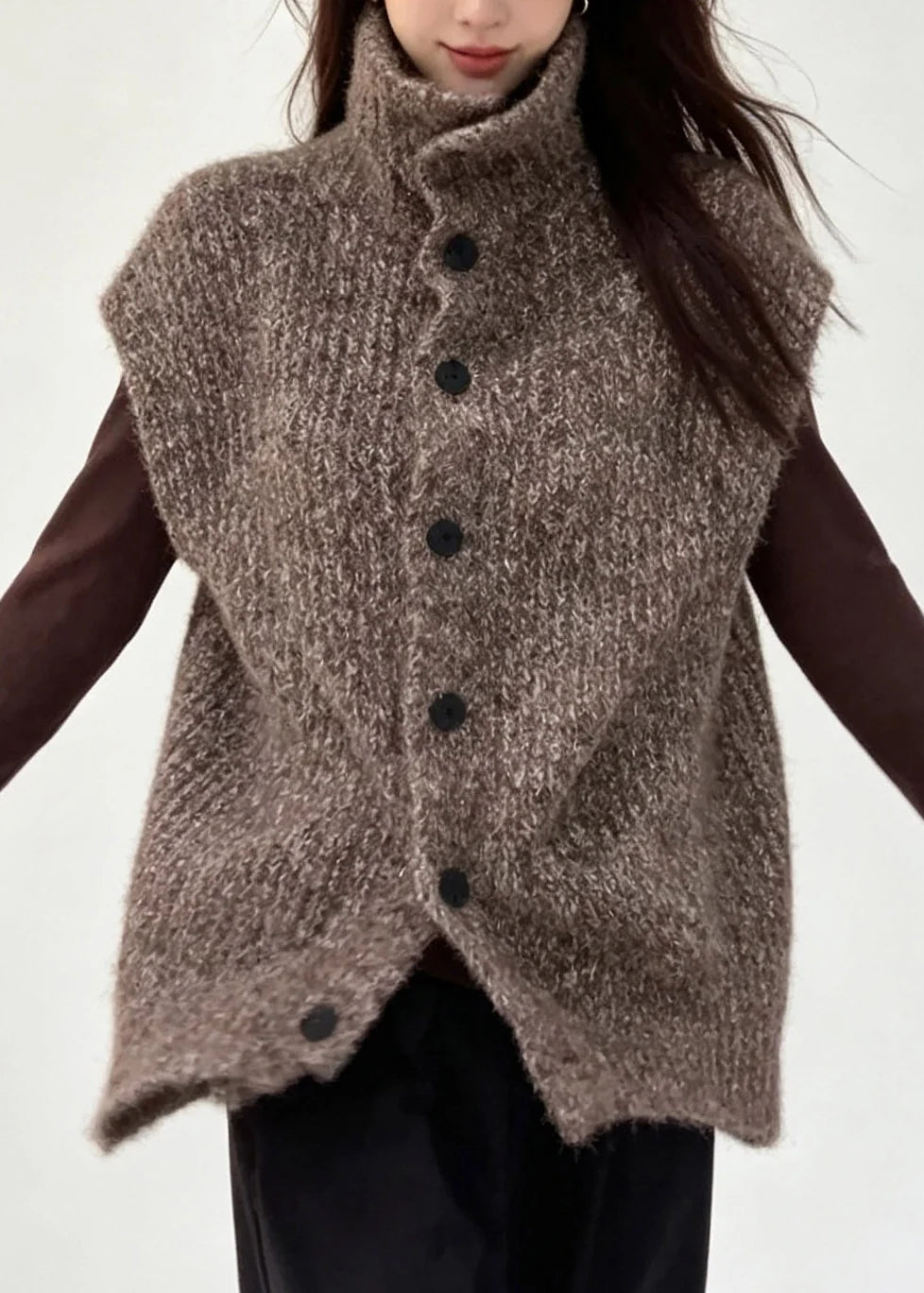 Gilet Femme Patchwork Boutonné Automnal Style Décontracté 1