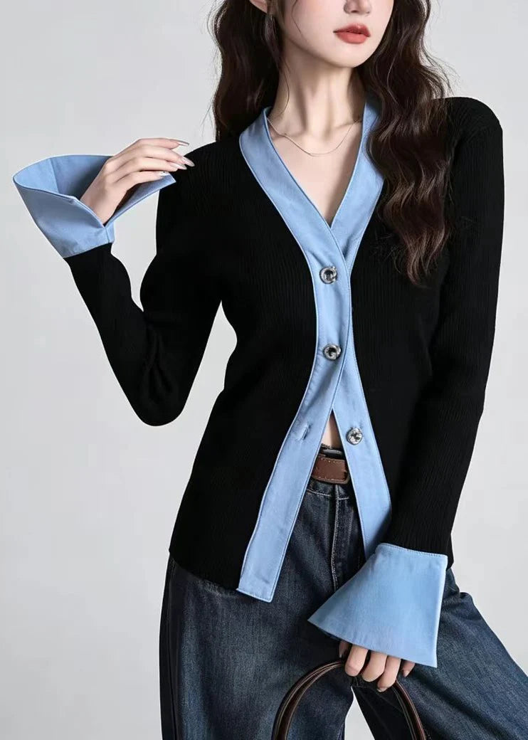 Gilet Femme Patchwork Coupe Ajustée Col V Automne 2