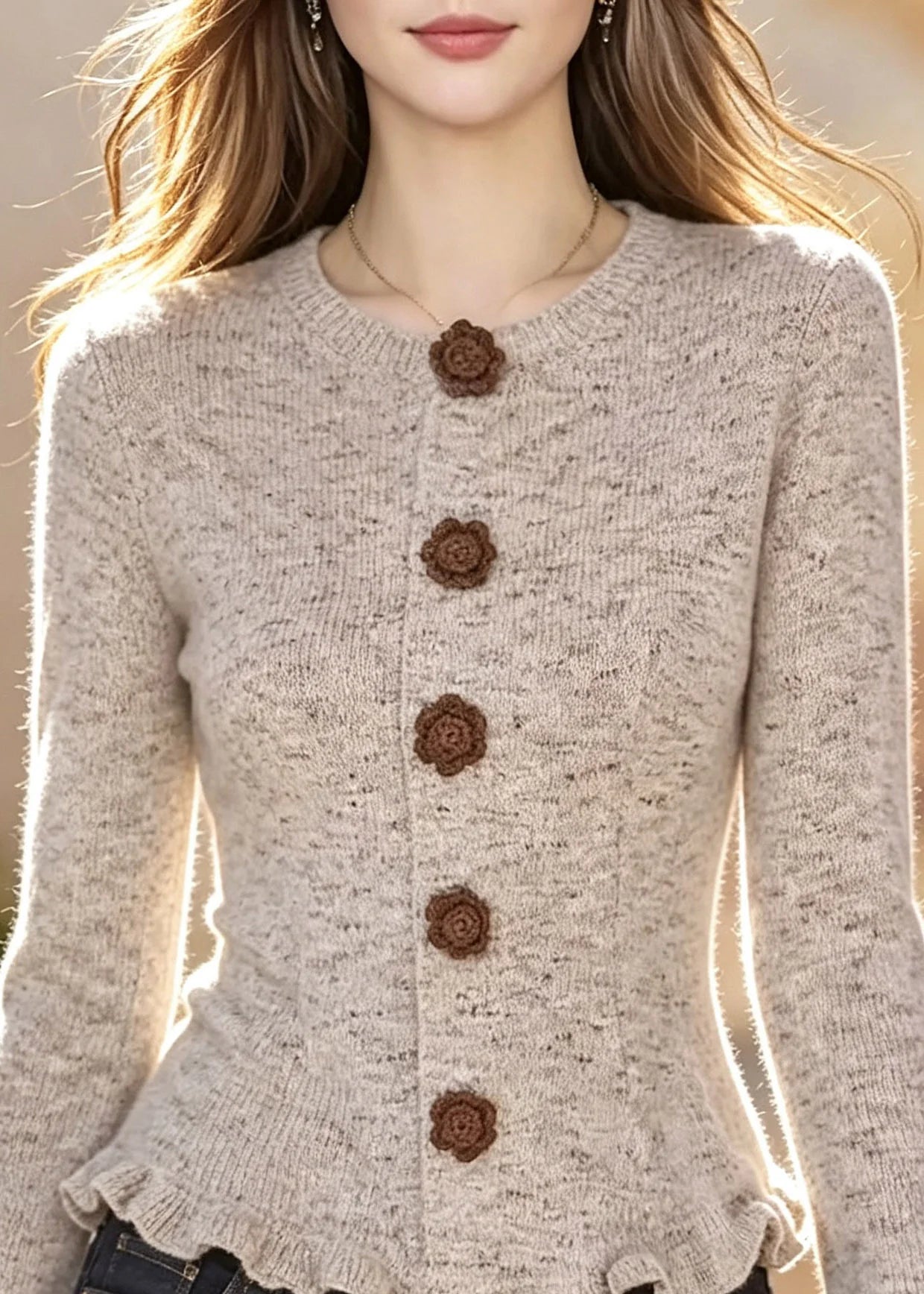 Gilet Femme Patchwork à Volants Manches Évasées 1