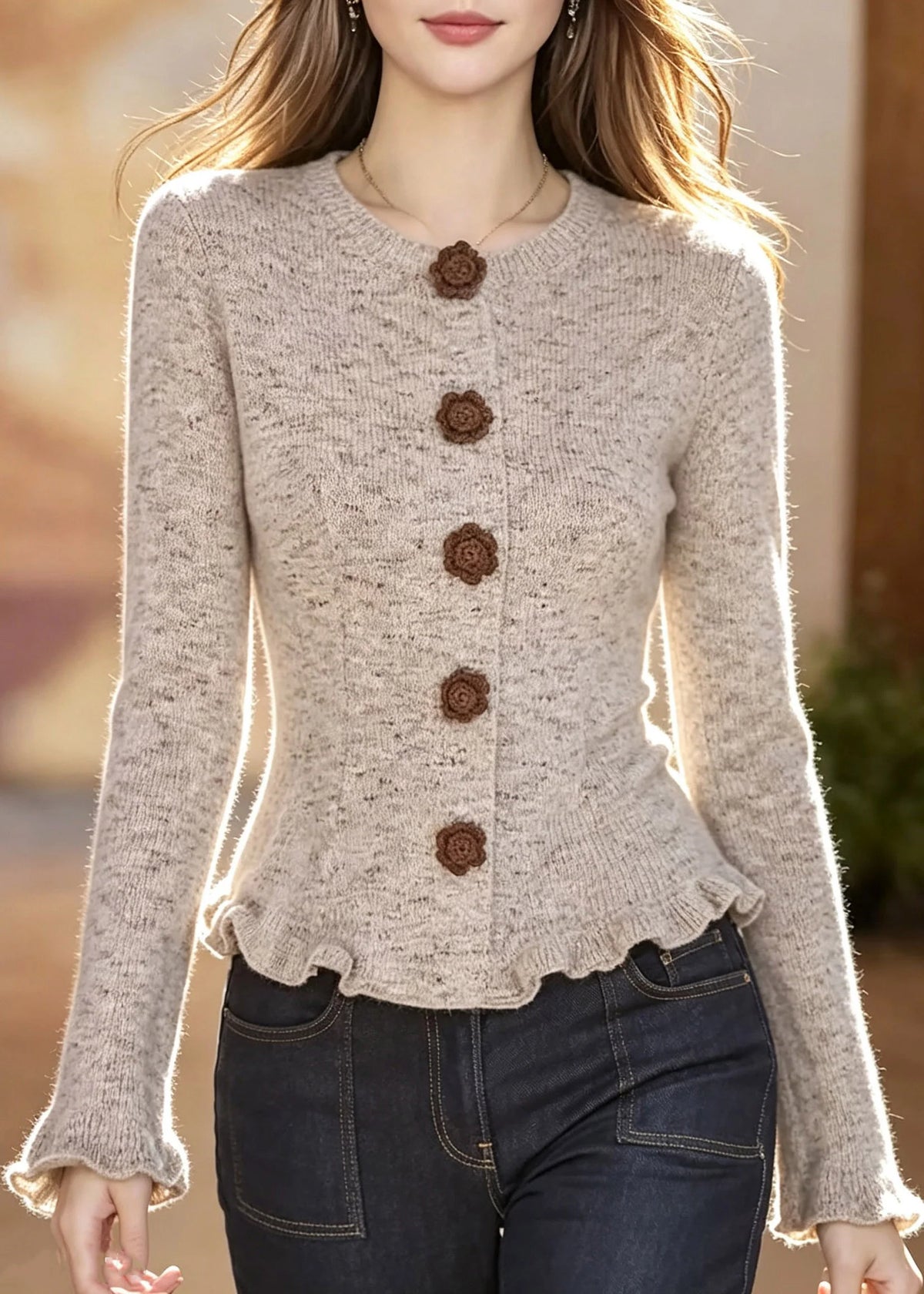 Gilet Femme Patchwork à Volants Manches Évasées 2