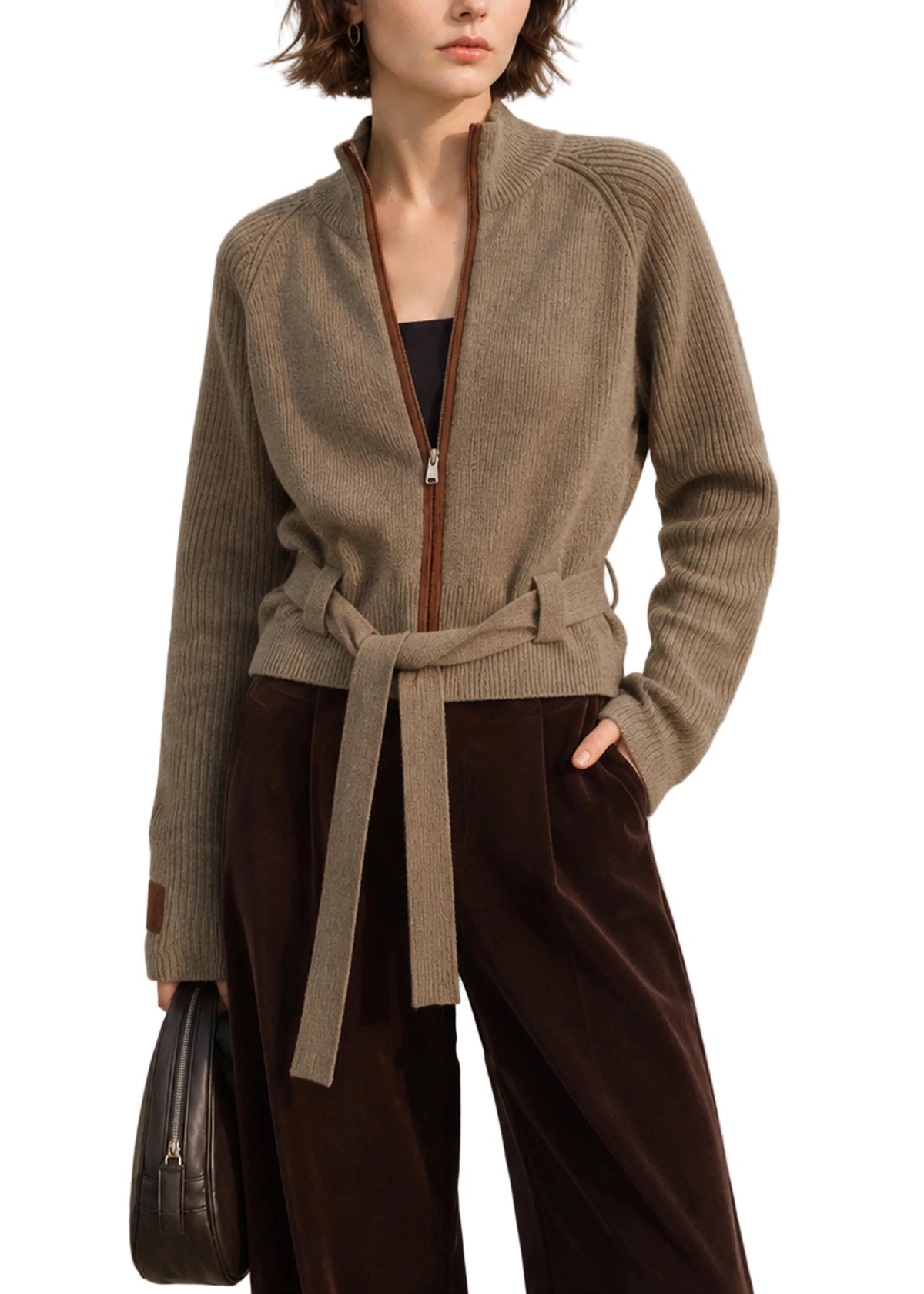 Gilet Femme à Col Montant avec Fermeture Éclair et Lacets 0