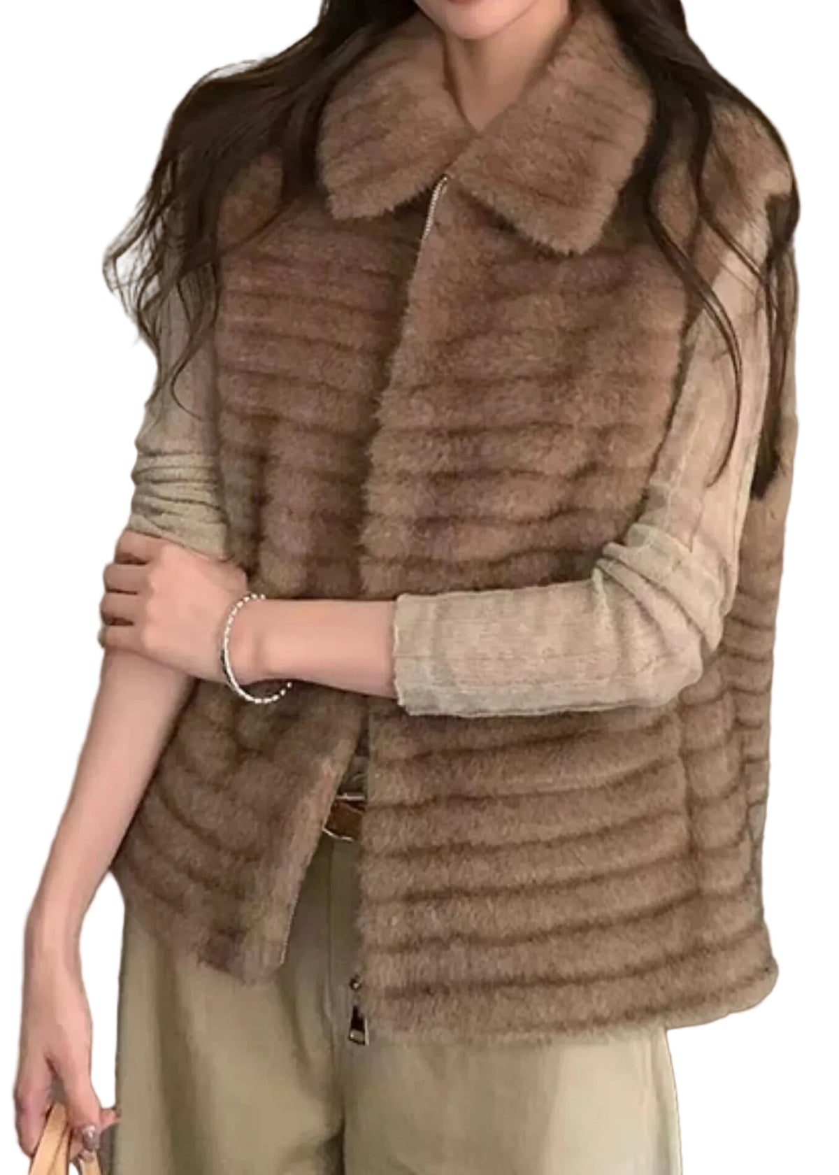 Gilet d'hiver Femme Décontracté Col Claudine Fermeture Éclair Patchwork 3