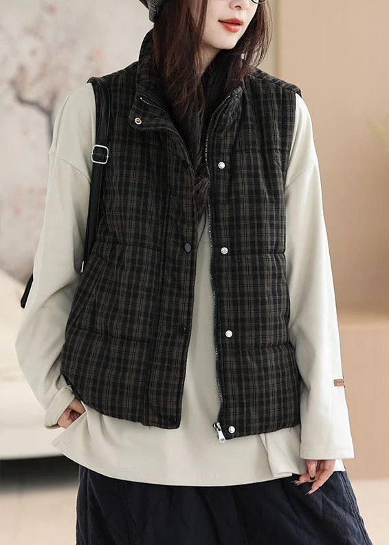 Gilet d'hiver grande taille pour femme à carreaux noirs 1