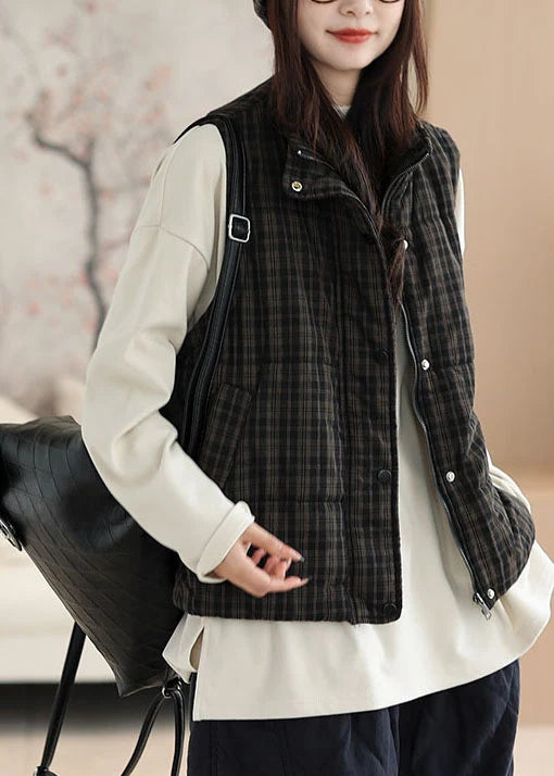 Gilet d'hiver grande taille pour femme à carreaux noirs 2