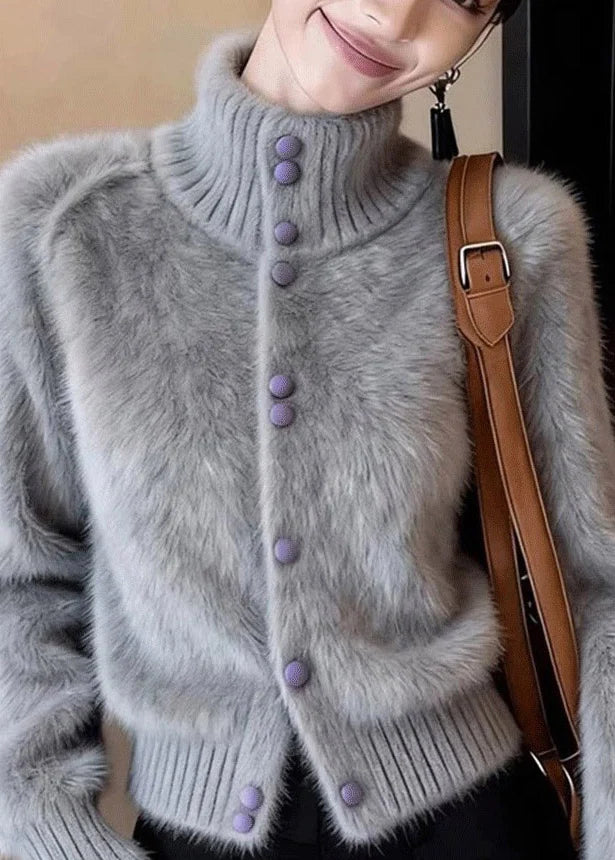 Gilet long à col roulé pour femme style patchwork manches longues 1