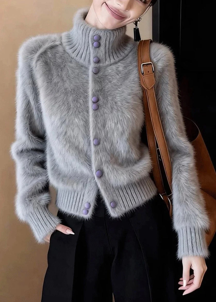 Gilet long à col roulé pour femme style patchwork manches longues 4